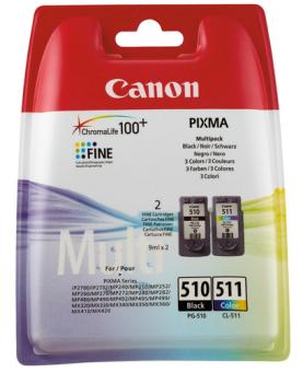 Canon PG-510 / CL-511 Multi pack - 2er-Pack - Schwarz, Farbe (Cyan, Magenta, Gelb) - Original - Tintenpatrone - fr PIXMA MP230, MP237, MP252, MP258, MP270, MP280, MP282, MP499, MX350, MX360, MX410, MX420 (2970B010) 