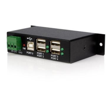 StarTech.com Industrieller 4 Port USB2.0 Hub - Montierbarer USB Metall Hub in Schwarz - Hub - 4 x USB2.0 - an DIN-Schiene montierbar - Gleichstrom - fr P/N: MSDREADU2OTG (ST4200USBM) 