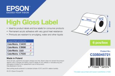 Epson - Permanent-Akrylaufkleber, Hochglanz, gestanzt - 76 x 127 mm 5760 Etikett(en) (6 Rolle(n) x 960) - fr ColorWorks C7500, C7500G (C33S045721) 