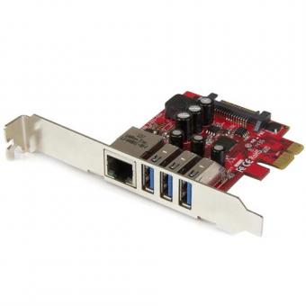 StarTech.com 3 Port PCI Express USB3.0 Karte mit Gigabit Ethernet - Netzwerk-/USB-Adapter - PCI Express 2,0 x1 Low Profile - USB3.0 x 3 + 1000Base-T x 1 (PEXUSB3S3GE) 
