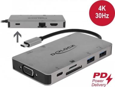 Delock USB Type-C Dockingstation 4K - HDMI / VGA / USB 3.1 / SD / LAN / PD 3.0 (87735) 