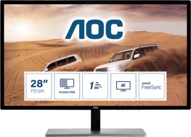 AOC Featured U2879VF - LED-Monitor - 71.1 cm (28 Zoll) - 3840 x 2160 4K - 300 cd/m2 - 1000:1 - 1 ms - HDMI (MHL), VGA, DVI-D, DisplayPort - schwarz &amp; silber (U2879VF) 