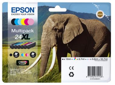 EPSON Tintenpatrone 24XL Claria Photo HD Ink  schwarz und fnf Farbstandardkapazitt 55.7ml 1-Komponenten-Blister ohne Alarm 