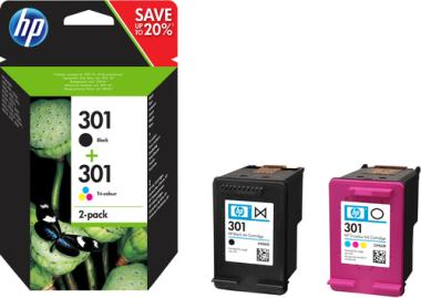 HP 301 - 2er-Pack - Schwarz, Farbe (Cyan, Magenta, Gelb) - Original - Blisterverpackung - Tintenpatrone - fr Envy 4500, 4508, 5535, Officejet 4630 