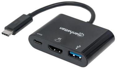 MANHATTAN USB Typ C HDMI Dock-Konverter USB 3.1 Typ C-Stecker auf HDMI USB Typ A-Buchse und USB Typ C-Buchse Multiport-Konverter 