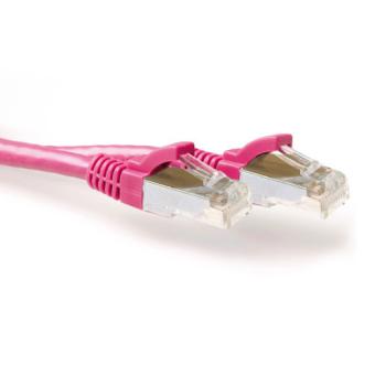 ACT Pink 20 meter LSZH SFTP CAT6A patch cable snagless with RJ45 connectors. Cat6a s/ftp lszh sng pk 20.00m (FB8820) 
