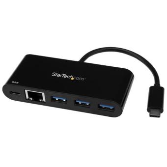 StarTech.com 3 Port USB3.0 Hub mit Gigabit Ethernet und Stromversorgung - USB Type C Hub mit GbE und PD 2,0 - Hub - 3 x SuperSpeed USB3.0 + 1 x 10/100/1000 - Desktop (HB30C3AGEPD) 