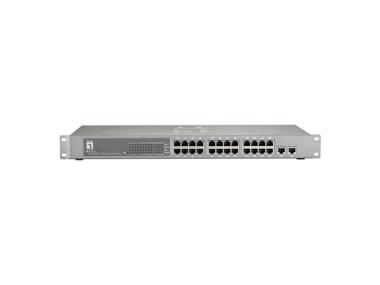 LevelOne FGP-2412W150 - Switch - 24 x 10/100 (PoE+) + 2 x Shared SFP + 2 x Shared 10/100/1000 - Desktop, an Rack montierbar - PoE+ (FGP-2412W150) 