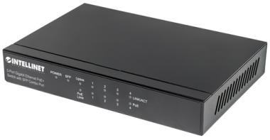 INTELLINET 5-Port PoE+ Gigabit Switch mit SFP Combo-Port 4 x PSE-Ports IEEE 802.3at/af 80W Desktop 