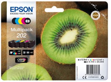 Epson Multipack 202 - 5er-Pack - Schwarz, Gelb, Cyan, Magenta, Photo schwarz - Original - Blisterverpackung - Tintenpatrone (C13T02E74010) 