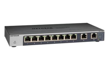 NETGEAR GS110MX - Switch - nicht verwaltet - 8 x 1000Base-T + 2 x 100/1000/2,5 G/5 G/10 G (Uplink) - Desktop, an Rack montierbar, wandmontierbar - Gleichstrom 