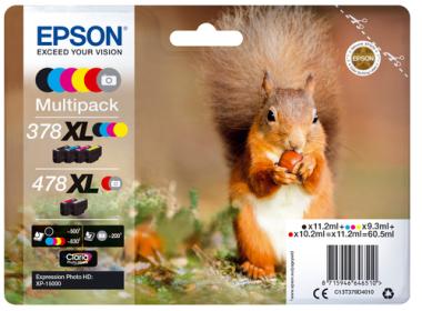Epson 478XL Multipack - 6er-Pack - 60,5 ml - High Capacity - Grau, Schwarz, Gelb, Cyan, Magenta, Rot - Original - Tintenpatrone - fr Expression Photo XP-8500, XP-8500 Small-in-One (C13T379D4010) 