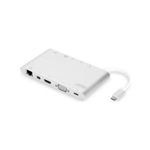 Assmann/Digitus Univ. Docking Station,USB C Universal Docking Station, USB 3.1 Typ C, 4K,HDMI,MiniDP,VGA,1x USB 3.1 C PD,3x USB3.0,RJ45, MicroSD, SD/MMC, Alu, silber (DA-70861) 