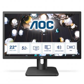 AOC 22E1Q - LED-Monitor - 54.6 cm (21.5 Zoll) - 1920 x 1080 Full HD (1080p) - MVA - 250 cd/m - 3000:1 - 8 ms - HDMI, DVI, VGA - Lautsprecher 