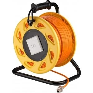 Wentronic Goobay mobile RJ45 Netzwerk Kabeltrommel, Orange, 50 m - hochwertig geschirmtes halogenfreiesCat.7 RohkabelA S/FTP (1200MHz) Installationskabel auf robuster Kabeltrommel (58934) 