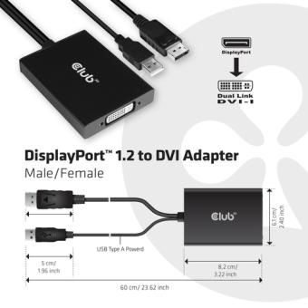 Club 3D DisplayPort Adapter DP zu DVI-I Dual Link aktiv St./Bu. schwarz CAC-1010 