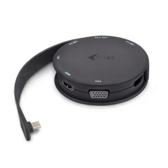 I-TEC USB C Pocket Dock 1x HDMI 4K oder 1x VGA 1x GLAN 2x USB 3.0 1x USB-C PD 85W flexibles 23cm Kabel kompatibel mit Thunderbolt 3 
