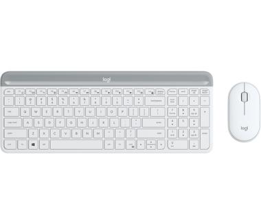 Logitech MK470 Slim Combo - kabelloses Tastatur-Maus-Set - Standard - RF Wireless - QWERTY - Silber - Wei - Maus enthalten (920-009201) 