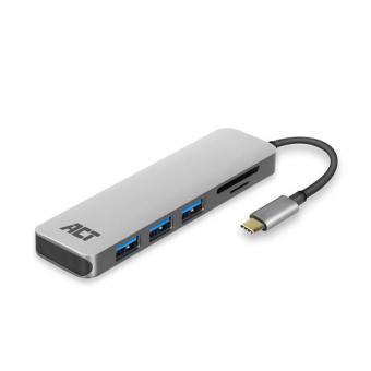 ACT USB-C Hub and card reader, number of ports: 3x USB A female and card reader, cable length 0.15m, aluminium housing USB-C - 3X USB-A, CARDR. HUB (AC7051) 