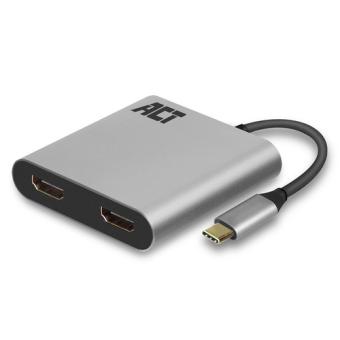 ACT USB-C to HDMI dual monitor MST female adapter, 4K @ 60Hz, cable length 0.13m, aluminium housing USB-C - 2X HDMI MST 1080P 1X4K (AC7012) 