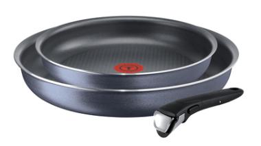 Tefal Ingenio Elegancee Pfannen-Set + Griff ( 24, 28 cm) grau-blau 