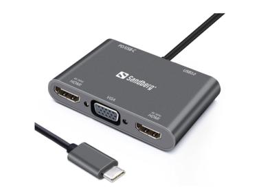 SANDBERG USB-C Dock 2xHDMI+1xVGA+USB+PD (136-35) 