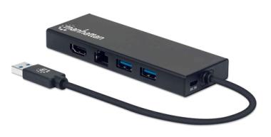MANHATTAN USB 3.2 Gen 1 USB-A auf Dual-Monitor Multiport-Adapter HDMI VGA 2x USB-A Gigabit RJ45-Port Micro-USB-Ladeport 