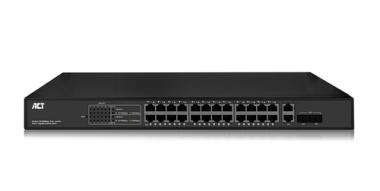 ACT 24 port, network switch, 10/100Mbps. 24x PoE+ (30W) port, 2 Gigabit combo/uplink ports for 2 uncoded SFP modules, 48,30cm (19 Zoll)  mountable POE+ SWITCH 24 PORTS 390W (AC4434) 