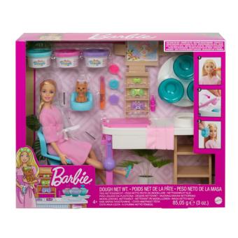 Barbie Wellness Gesichtsmasken Spielset mit Puppe (blond) mit Knete  
