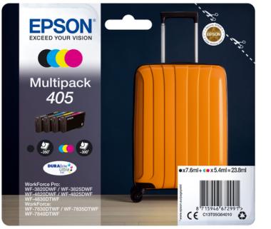 Epson 405 Multipack - 4er-Pack - Schwarz, Gelb, Cyan, Magenta - Original - Blister mit RF- / aktustischem Alarmsignal - Tintenpatrone - fr WorkForce WF-7830, 7835, 7840, WorkForce Pro WF-3820, 3825, 4820, 4825, 4830 