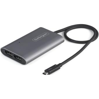 StarTech.com Thunderbolt 3 auf Dual DisplayPort Adapter DP 1.4 - Dual 4K 60Hz oder Single 8K/5K TB3 zu DP Adapter - Mac/Windows - USB/DisplayPort-Adapter - USB-C (M) bis DisplayPort (W) - Thunderbolt 3 / DisplayPort 1.4 - 46 cm - 8K Untersttzung - Silber 