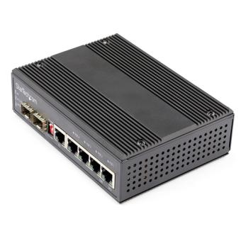 STARTECH.COM Industrial 6 Port Gigabit Ethernet Switch 4 RJ45 +2 SFP Slots 30W PoE+ 10/100/1000Mbit/s -40C bis +75C Hutschiene 