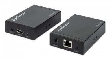 MANHATTAN 4K HDMI over Ethernet Extender Set HDMI-Signalverlngerung mit 4K@30Hz bis zu 50 m ber ein einzelnes Netzwerkkabel, Sender- und Empfngermodul, IR-Untersttzung, schwarz (207645) 