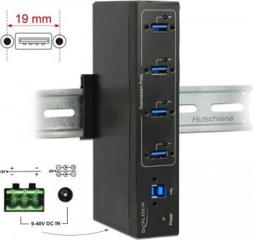 DeLock External Industry Hub 4 x USB 3.0 Type-A with 15 kV ESD protection - Hub - 4 x SuperSpeed USB 3.0 - wandmontierbar - Gleichstrom 