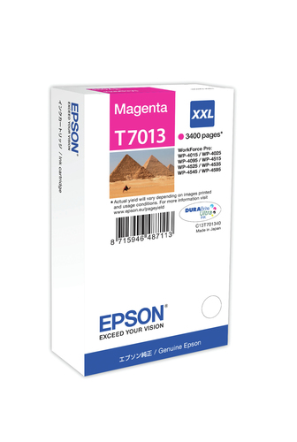 Epson - Druckerpatrone - Gre XXL - 1 x Magenta - 3400 Seiten - Blisterverpackung - fr WorkForce Pro WP-4015 DN, WP-4095 DN, WP-4515 DN, WP-4525 DNF, WP-4595 DNF (C13T70134010) 