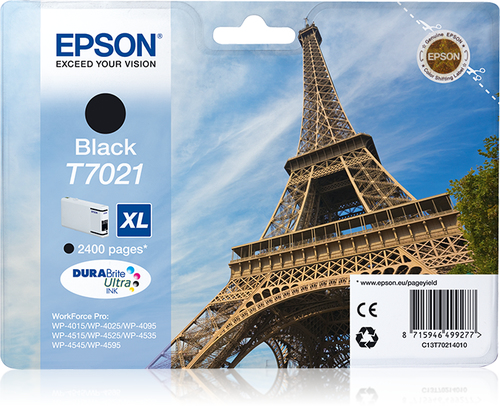 Epson T7021 - Gre XL - Schwarz - Original - Blisterverpackung - Tintenpatrone - fr WorkForce Pro WP-4015, WP-4025, WP-4095, WP-4515, WP-4525, WP-4535, WP-4545, WP-4595 (C13T70214010) 