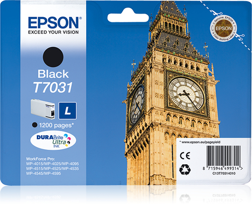 Epson T7031 - L-Gre - Schwarz - Original - Blisterverpackung - Tintenpatrone - fr WorkForce Pro WP-4015, WP-4025, WP-4095, WP-4515, WP-4525, WP-4535, WP-4545, WP-4595 (C13T70314010) 