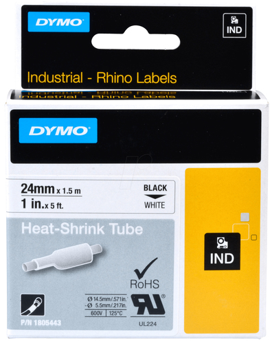 Dymo Rhino Heat Shrink Tubes - Schrumpfschlauch - Schwarz auf Wei - Rolle (2,4 cm x 1,5 m) - fr Rhino 4200, 6000, 6000 Hard Case Kit, 6500, RhinoPRO 6500 Professional Labeling Bundle (01805443) 