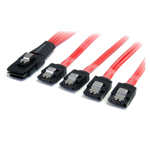 StarTech.com Serial ATA SCSI SAS Kabel - SFF-8087 auf 4x SATA mit Lasche - SATA- / SAS-Kabel - Serial ATA 150/300/600 - 4-Lane - 36 PIN 4iMini MultiLane - 7-poliges SATA - 1,0m - verriegelt - Rot (SAS8087S4100) 