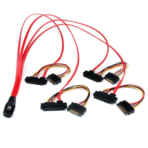 StarTech.com Internal Serial Attached SCSI Mini SAS Cable - Internes SAS-Kabel (Serial Attached SCSI) - SAS 6Gbit/s - 36 PIN 4iMini MultiLane - 15 PIN SATA Power, interne SAS, 29-polig (SFF-8482) - 50cm - Rot (SAS808782P50) 