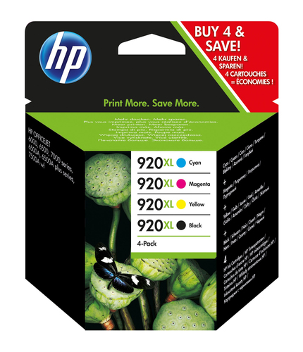 HP Tinte 920XL - Multipack - Kapazitt: BK: 1.200 Seiten, C/M/Y je ca. 700 Seiten C2N92AE) 