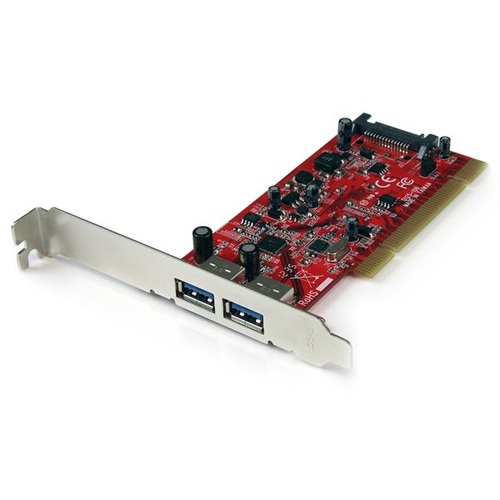 StarTech.com 2 Port USB3.0 SuperSpeed PCI Schnittstellenkarte mit SATA-Stromanschluss - USB-Adapter - PCI-X Low Profile - USB3.0 x 2 - Rot (PCIUSB3S22) 