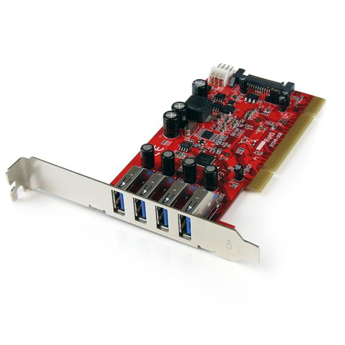 StarTech.com 4 Port USB3.0 PCI Schnittstellenkarte- PCI SuperSpeed USB3.0 Controller Karte - USB-Adapter - PCI-X Low Profile - USB3.0 x 4 - Rot (PCIUSB3S4) 