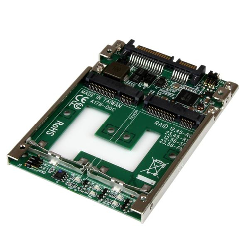 StarTech.com Dual mSATA SSD to 6,40cm (2.5 Zoll) SATA RAID Adapter Converter - Speicher-Controller - 2 Sender/Kanal - mSATA - 6GBps - RAID 0, 1, JBOD, BIG - SATA 6Gb/s (25SAT22MSAT) 