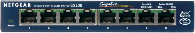 NETGEAR ProSafe GS108 8 Port Gigabit Desktop Switch - Switch - 8 Anschlsse - EN, Fast EN, Gigabit EN - 10Base-T, 100Base-TX, 1000Base-T (GS108GE) 