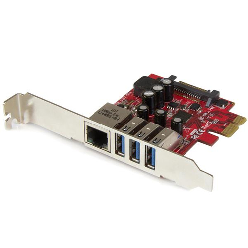StarTech.com 3 Port PCI Express USB3.0 Karte mit Gigabit Ethernet - Netzwerk-/USB-Adapter - PCI Express 2,0 x1 Low Profile - USB3.0 x 3 + 1000Base-T x 1 (PEXUSB3S3GE) 