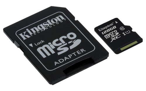Kingston 128 GB microSDXC Karte, UHS-I, Class 10, inkl. SD Karten Adapter (SDC10G2/128GB) 