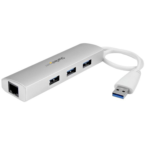 StarTech.com 3 Port Portable USB3.0 Hub plus Gigabit Ethernet - Travel Hub - Hub - 3 x SuperSpeed USB3.0 + 1 x 10/100/1000 (ST3300G3UA) 