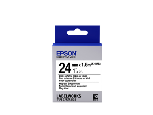 Epson LabelWorks LK-6WB2 - Magnetband - Schwarz auf Wei - Rolle (2,4 cm x 1,5 m) 1 Rolle(n) - fr LabelWorks LW-300L, LW-400L, LW-600P, LW-700, LW-900P (C53S656003) 
