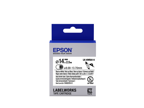 Epson LabelWorks LK-6WBA14 - Schrumpfschlauch - Schwarz auf Wei - Roll (1,4 cm x 2,5 m) 1 Rolle(n) - fr LabelWorks LW-1000P, LW-300L, LW-400L, LW-600P, LW-700, LW-900P (C53S656903) 